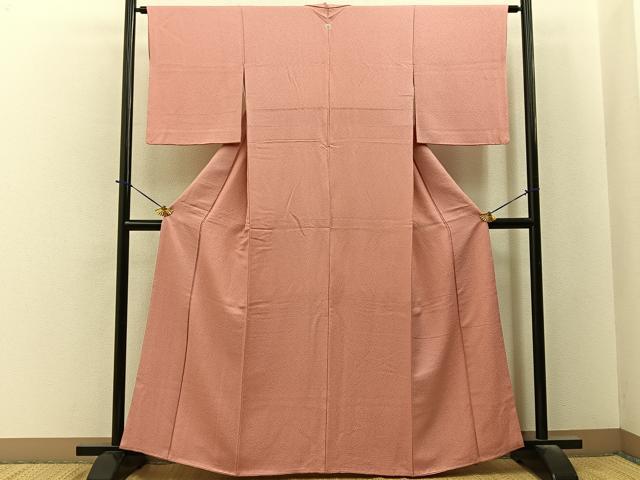 平和屋着物■上質な色無地　紋意匠　珊瑚色　正絹　逸品　BAAY6347hj