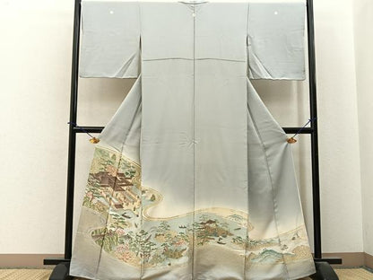 平和屋着物■豪華色留袖　寿光織　人物風景文　暈し染め　金糸　正絹　逸品　BAAY6348hj