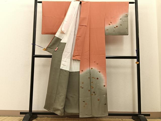 平和屋着物■訪問着　吹き寄せ文　暈し染め　金彩　正絹　逸品　BAAY6349hj