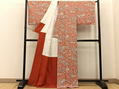 平和屋着物■上質な小紋　型染め　扇面風景花文　正絹　逸品　未使用　BAAY6350hj