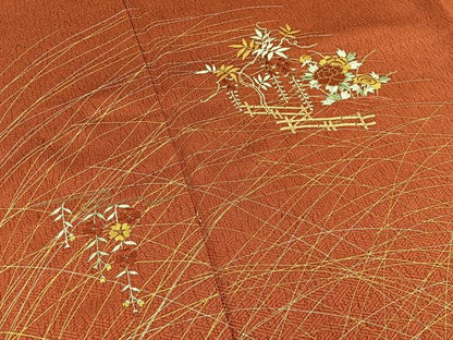 平和屋着物■訪問着　刺繍　竹垣花文　金銀彩　正絹　逸品　BAAY6351hj