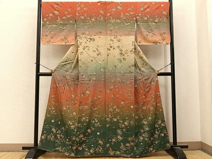 平和屋着物■訪問着　流水草花文　暈し染め　金彩　正絹　逸品　BAAY6358hj