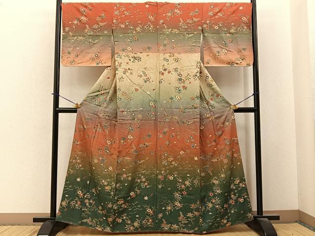 平和屋着物■訪問着　流水草花文　暈し染め　金彩　正絹　逸品　BAAY6358hj