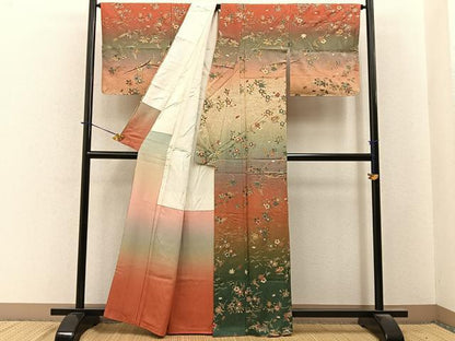 平和屋着物■訪問着　流水草花文　暈し染め　金彩　正絹　逸品　BAAY6358hj