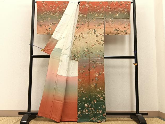 平和屋着物■訪問着　流水草花文　暈し染め　金彩　正絹　逸品　BAAY6358hj