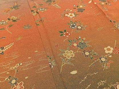 平和屋着物■訪問着　流水草花文　暈し染め　金彩　正絹　逸品　BAAY6358hj