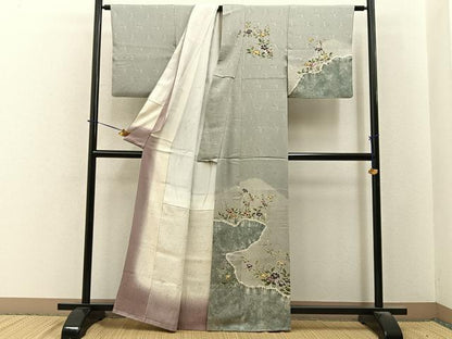 平和屋着物■訪問着　絞り　刺繍　型染め　杜若　正絹　逸品　BAAY6359hj