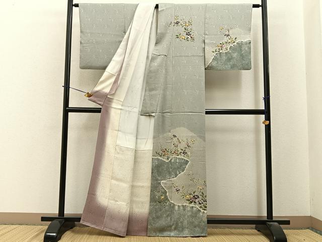 平和屋着物■訪問着　絞り　刺繍　型染め　杜若　正絹　逸品　BAAY6359hj