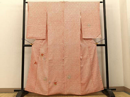 平和屋着物■訪問着　総絞り　刺繍　草花文　金糸　正絹　逸品　BAAY6363hj