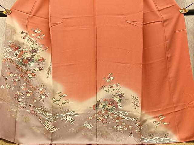 平和屋着物■訪問着　檜扇花文　暈し染め　金彩　正絹　逸品　BAAY6364hj