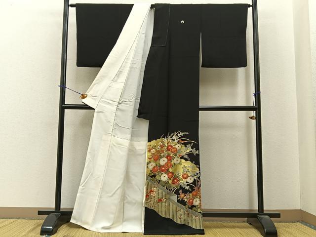 平和屋着物■豪華黒留袖　駒刺繍　秋草文　金彩　正絹　逸品　BAAY6374hj