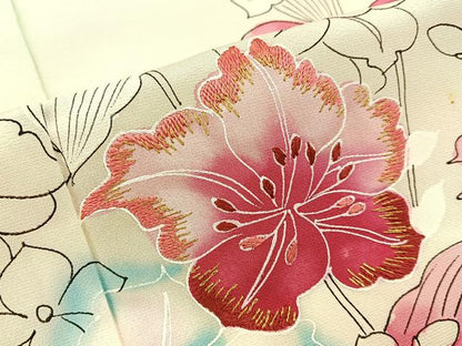 平和屋着物■訪問着　駒刺繍　草花文　暈し染め　正絹　逸品　BAAY6376hj