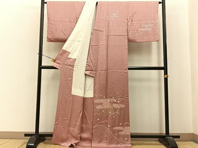 平和屋着物■訪問着　絞り　刺繍　椿　金銀彩　正絹　逸品　BAAY6378hj