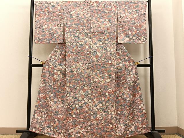 平和屋着物■上質な小紋　草花尽くし　金彩　正絹　逸品　BAAY6379hj