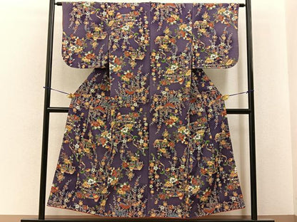 平和屋着物■上質な小紋　型染め　風景花文　暈し染め　正絹　逸品　未使用　BAAY6380hj