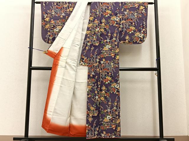 平和屋着物■上質な小紋　型染め　風景花文　暈し染め　正絹　逸品　未使用　BAAY6380hj