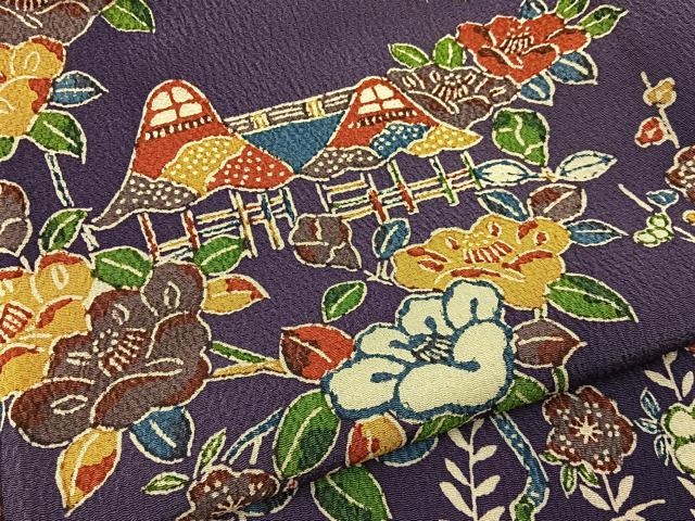 平和屋着物■上質な小紋　型染め　風景花文　暈し染め　正絹　逸品　未使用　BAAY6380hj