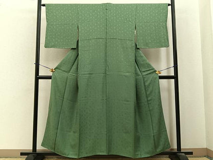 平和屋着物■上質な色無地　花唐草地紋　麹塵色　正絹　逸品　BAAY6381hj