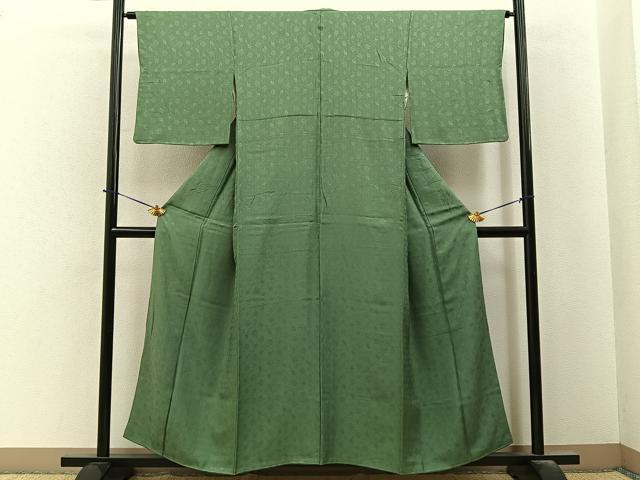 平和屋着物■上質な色無地　花唐草地紋　麹塵色　正絹　逸品　BAAY6381hj