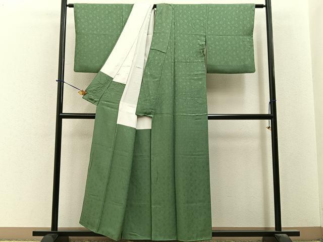 平和屋着物■上質な色無地　花唐草地紋　麹塵色　正絹　逸品　BAAY6381hj
