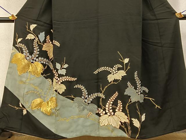 平和屋着物■豪華黒留袖　駒刺繍　桐　金彩　正絹　逸品　BAAY6385hj