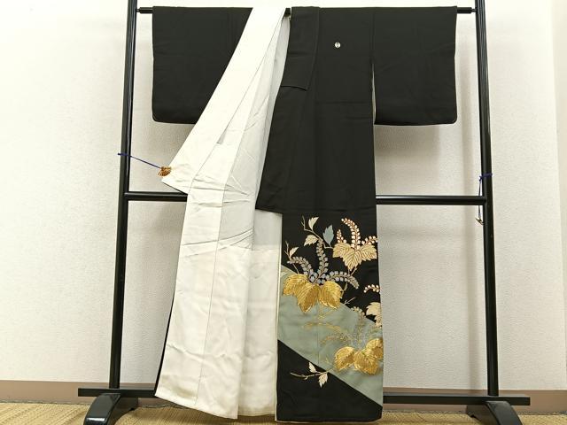 平和屋着物■豪華黒留袖　駒刺繍　桐　金彩　正絹　逸品　BAAY6385hj
