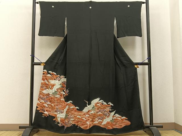 平和屋着物■豪華黒留袖　刺繍　浜松飛鶴文　金彩　正絹　逸品　BAAY6386hj