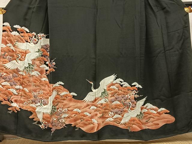 平和屋着物■豪華黒留袖　刺繍　浜松飛鶴文　金彩　正絹　逸品　BAAY6386hj