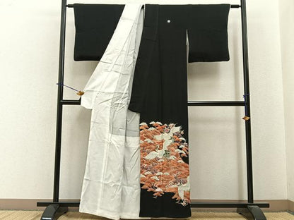 平和屋着物■豪華黒留袖　刺繍　浜松飛鶴文　金彩　正絹　逸品　BAAY6386hj