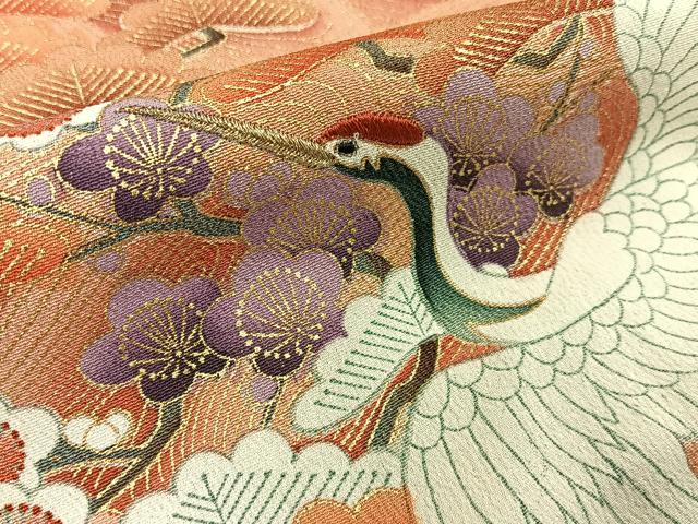平和屋着物■豪華黒留袖　刺繍　浜松飛鶴文　金彩　正絹　逸品　BAAY6386hj