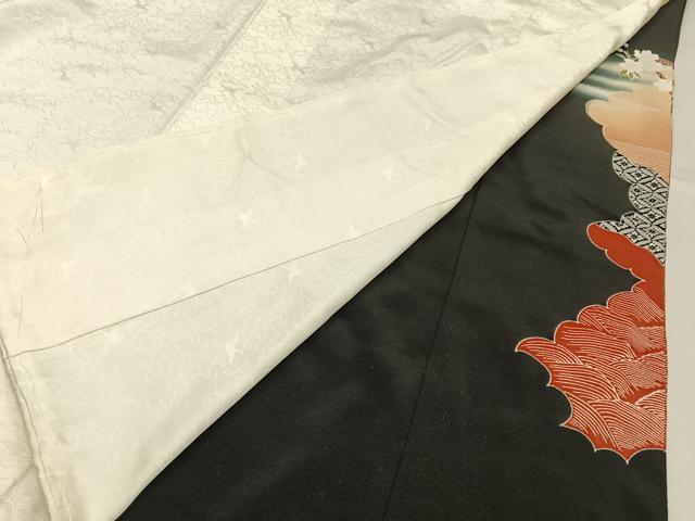 平和屋着物■豪華黒留袖　飛鶴文箱花文　暈し染め　金銀彩　正絹　逸品　BAAY6387hj
