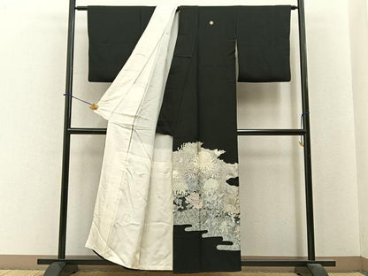平和屋着物■豪華黒留袖　刺繍　乱菊　銀糸　正絹　逸品　BAAY6389hj