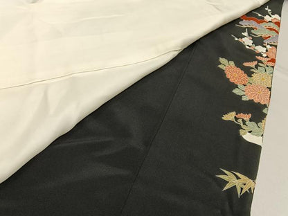 平和屋着物■豪華黒留袖　駒刺繍　孔雀花文　金彩　正絹　逸品　BAAY6390hj