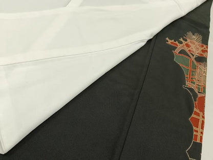 平和屋着物■豪華黒留袖　扇面吉祥花文　金銀彩　正絹　逸品　BAAY6391hj