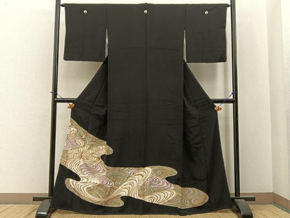 平和屋着物■豪華黒留袖　駒刺繍　流水文　金彩　正絹　逸品　BAAY6392hj