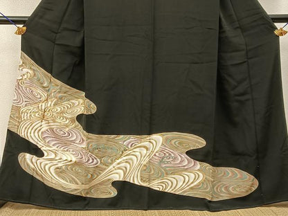 平和屋着物■豪華黒留袖　駒刺繍　流水文　金彩　正絹　逸品　BAAY6392hj