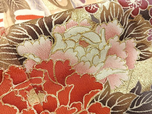 平和屋着物■豪華黒留袖　駒刺繍　檜扇花鳥文　金彩　正絹　逸品　未使用　BAAY6393hj