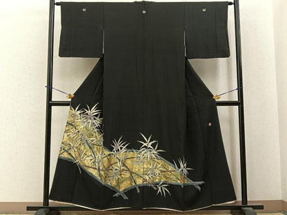 平和屋着物■豪華黒留袖　作家物　刺繍　笹竹文　金彩　正絹　逸品　BAAY6395hj