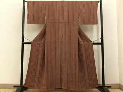 平和屋着物■上質な小紋　縞　鬼しぼ縮緬　正絹　逸品　BAAY6396hj