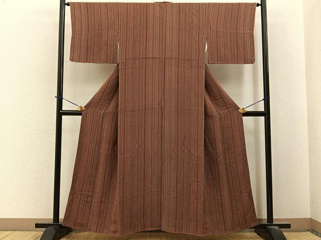 平和屋着物■上質な小紋　縞　鬼しぼ縮緬　正絹　逸品　BAAY6396hj