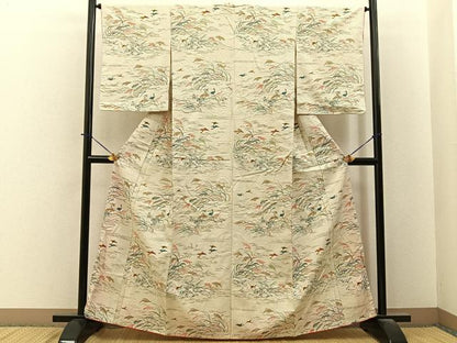 平和屋着物■上質な小紋　紬地　花鳥文　正絹　逸品　BAAY6397hj