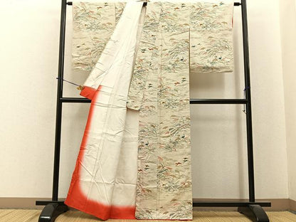 平和屋着物■上質な小紋　紬地　花鳥文　正絹　逸品　BAAY6397hj