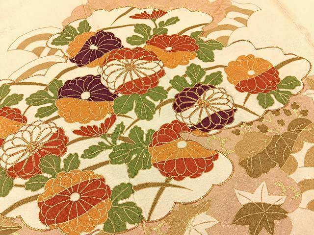 平和屋着物■訪問着　駒刺繍　雲取菊桐文　金彩　正絹　逸品　BAAY6400hj