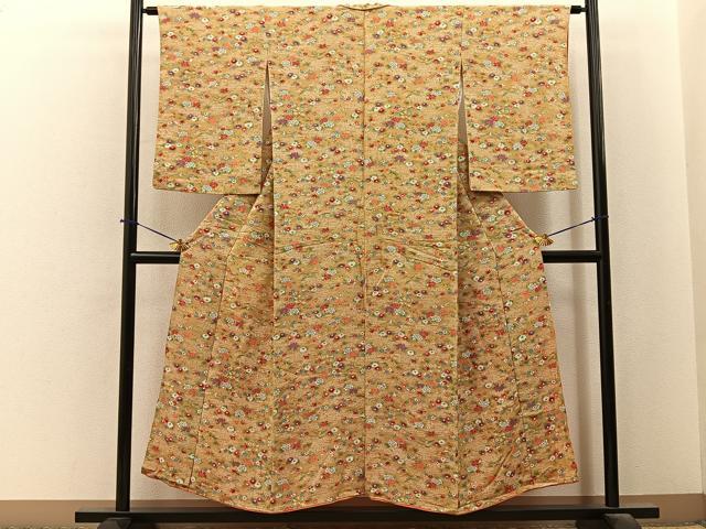 平和屋着物■上質な小紋　流水草花文　鬼しぼ縮緬　正絹　逸品　BAAY6403hj