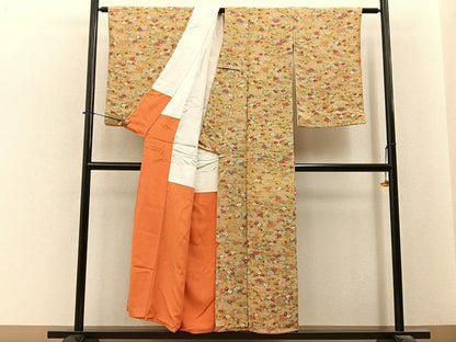平和屋着物■上質な小紋　流水草花文　鬼しぼ縮緬　正絹　逸品　BAAY6403hj