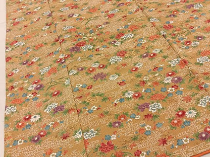 平和屋着物■上質な小紋　流水草花文　鬼しぼ縮緬　正絹　逸品　BAAY6403hj