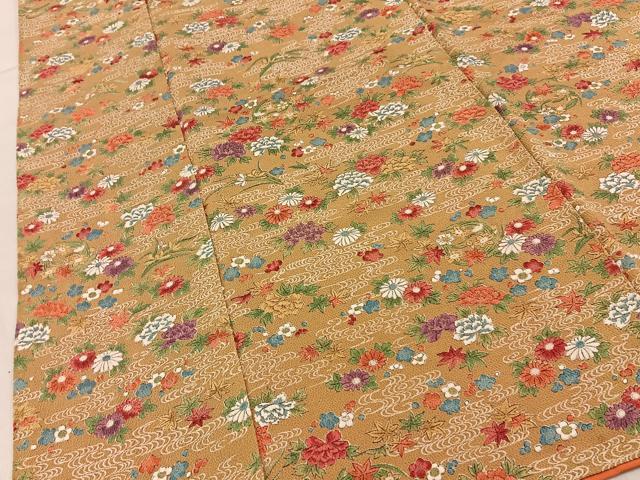 平和屋着物■上質な小紋　流水草花文　鬼しぼ縮緬　正絹　逸品　BAAY6403hj