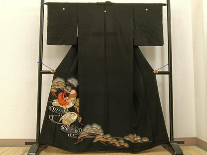 平和屋着物■黒留袖　総刺繍　鴛鴦　金銀糸　洗える着物　BAAY6407hj