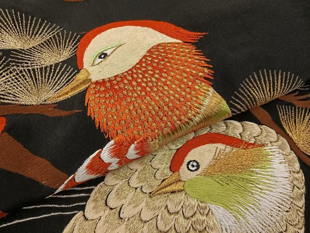 平和屋着物■黒留袖　総刺繍　鴛鴦　金銀糸　洗える着物　BAAY6407hj