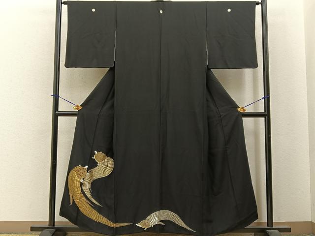 平和屋着物■豪華黒留袖　総刺繍　蓑亀　金銀糸　正絹　逸品　BAAY6408hj